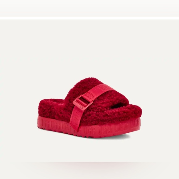 BNWT UGG Fluffita Platform Slides – Red – Size 9 - Picture 2 of 14